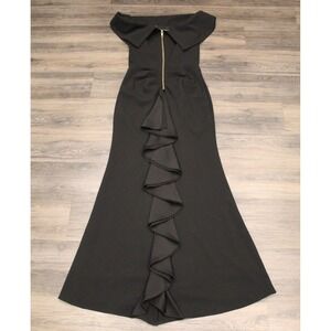 Betsy Adam Black‎ Off-the-Shoulder Ruffle Maxi Dress Formal Gown